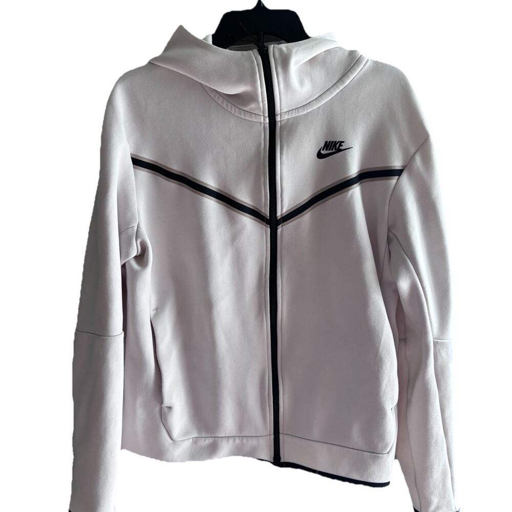 Nike Tech Men's White Full Zip Fleece Hoodie Size M Hooded Pockets Long Sleeve